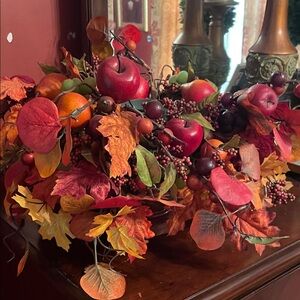 Autumn Harvest Centerpiece with Faux Fruits and Leaves